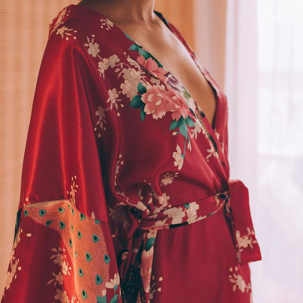 Silky Kimono Floral Print Robe